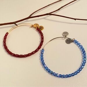 Alex And Ani Red With Gold Etching & Sky Rock Candy Beaded Bangle Bracelets